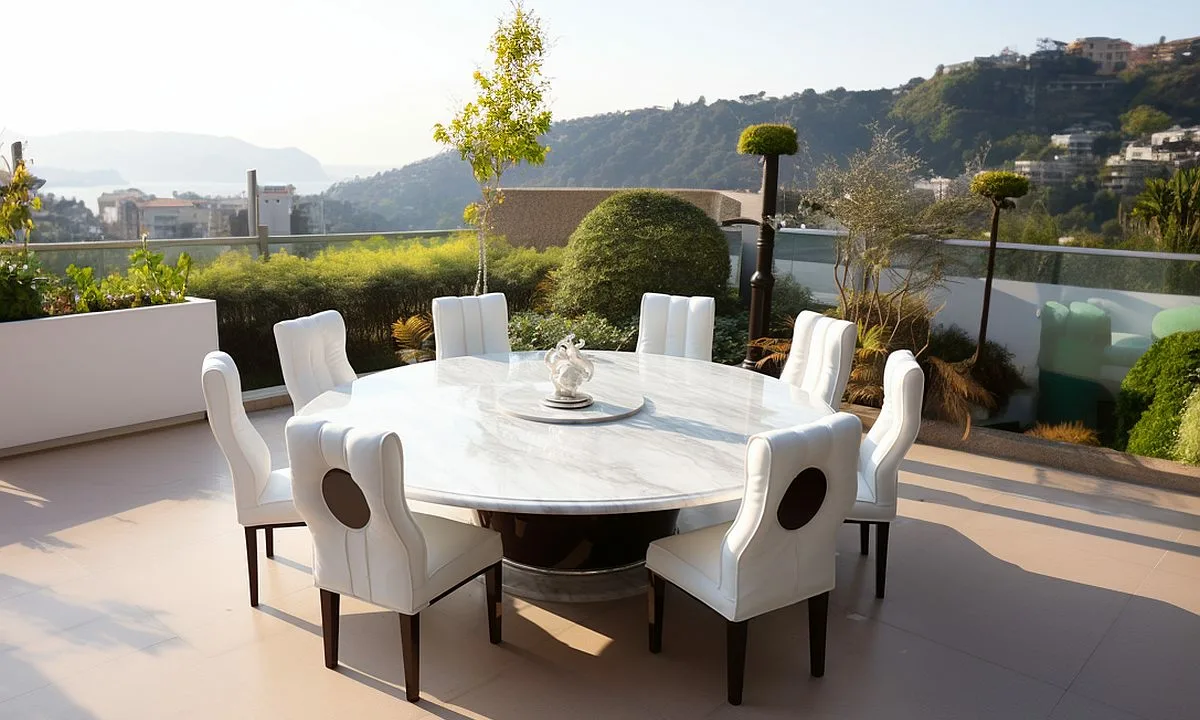 Marble Round Dining Table Set For 8 Outdoor Garden