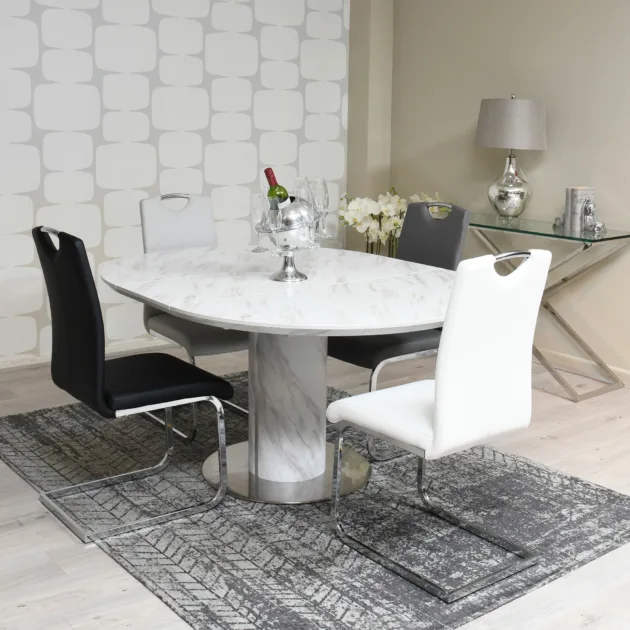 Round Extending Dining Table White Marble