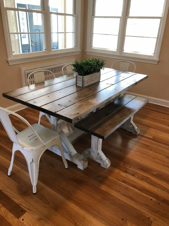 Affordable Farmhouse Dinner Table Picnic Style Wood Table Indoor