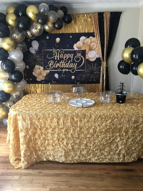 Black Banner Gold Rose Tablecloth Birthday Parties Decoration