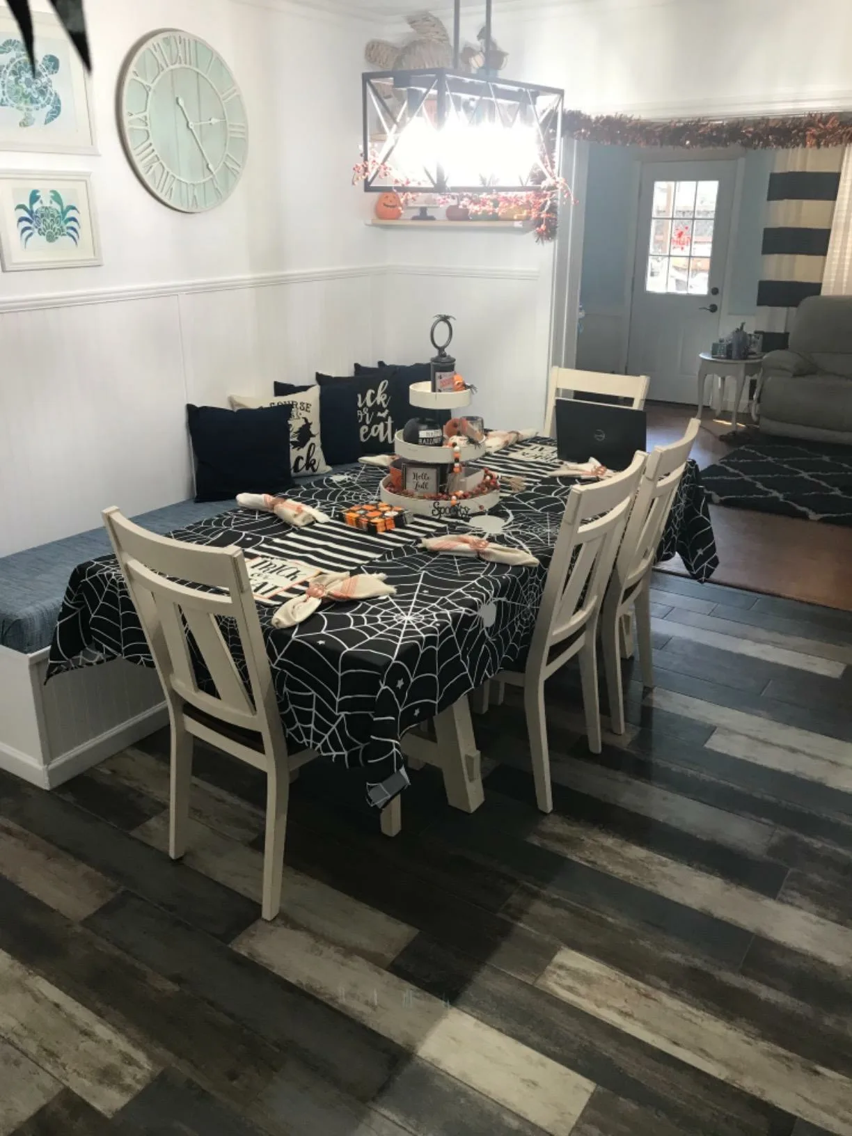 Black White Tablerunner Web Tablecloth Halloween Dinner Tables