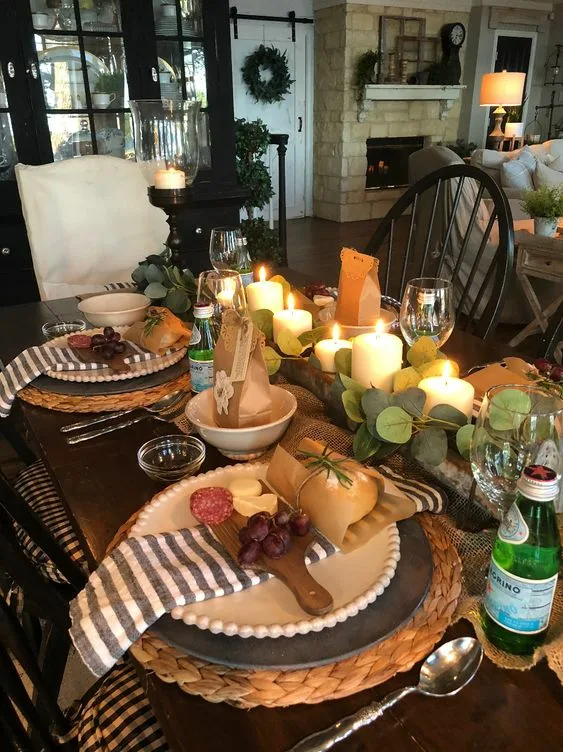 Centerpieces For Dinner Tables Wood Candle Holder And Eucalyptus Leaves Runner