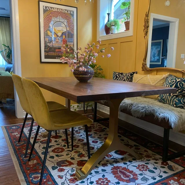 Designer Dining Tables Gold Vintage Base And Wooden Top