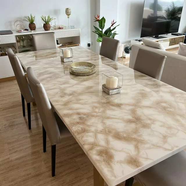 Designer Dining Tables Marble Top With Cusioned Leather Seats