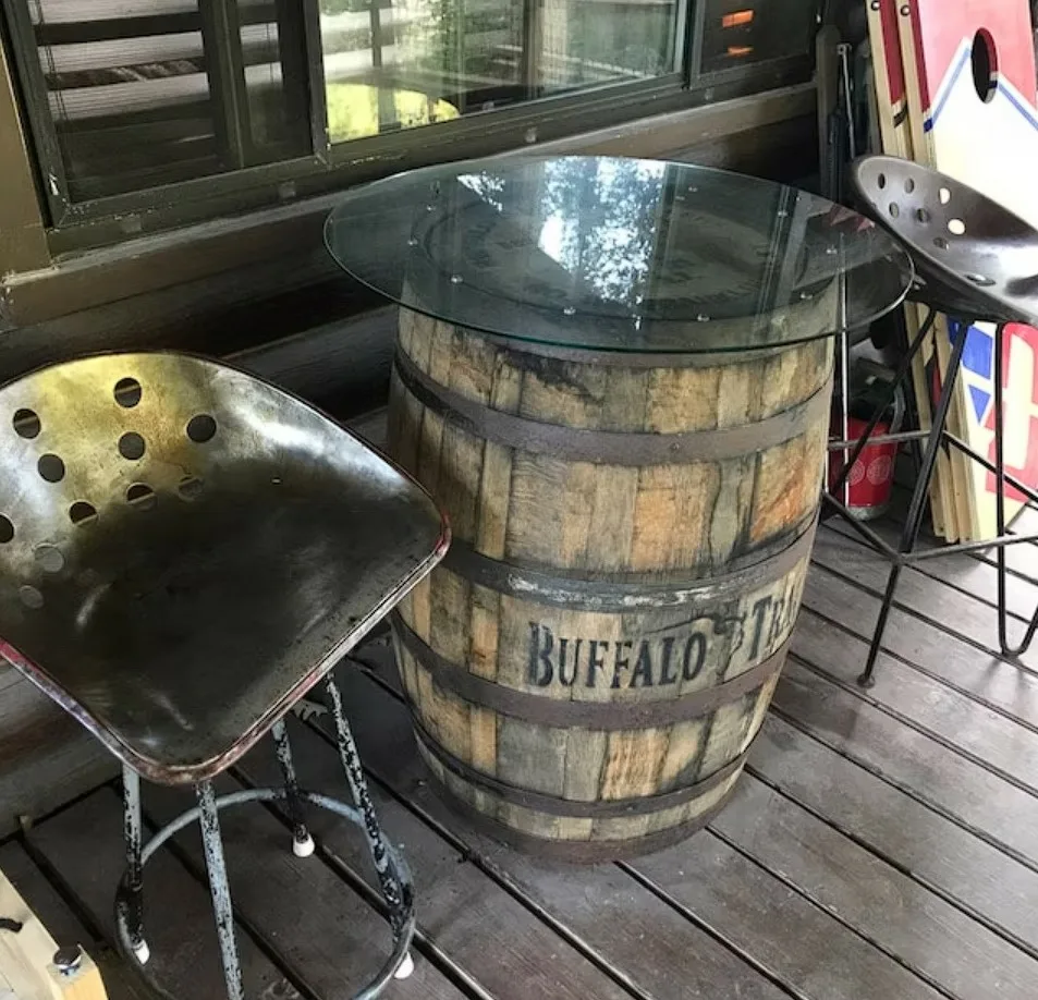 Diy Industrial Dinner Table Glass Top With Barrel Base