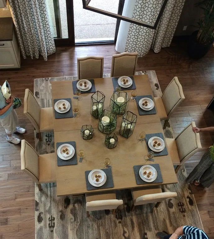 Elegant Square Dinner Table Wood Table On Carpet Indoors