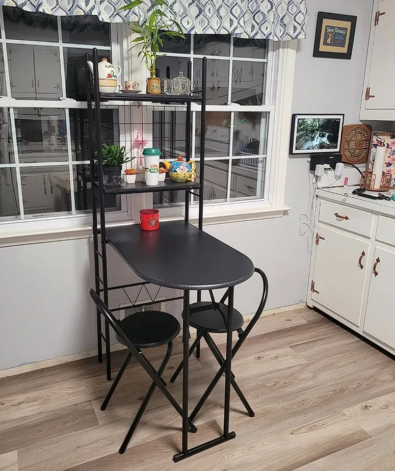 Extendable Dinner Table And Multi Use Rack And Pull Out Chairs