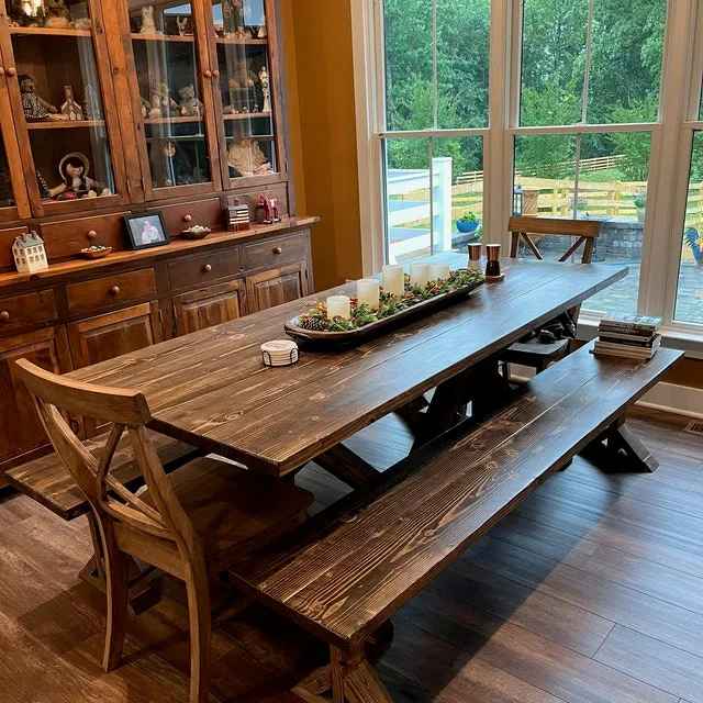 Farmhouse Dinner Table Wood Classic Indoor Setting With Window View