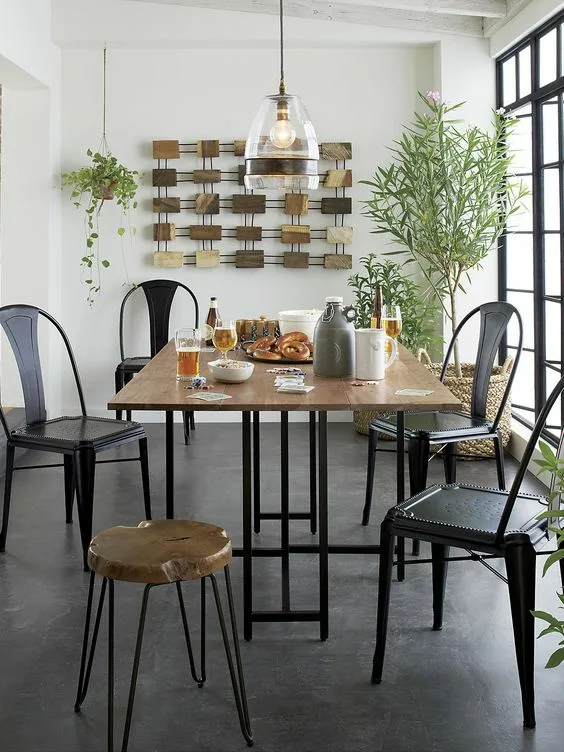 Industrial Dinner Table And Metal Chairs Indoor Bright Setting
