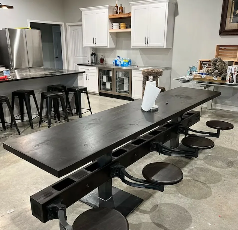 Industrial Dinner Table Black Steel With Swivel Round Chairs
