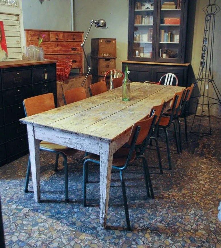 Industrial Dinner Table Rustic Painted Wood Table And Vintage Chairs