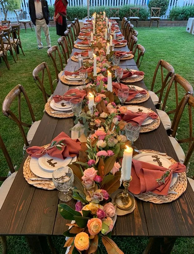 Long Wooden Dining Table Wedding Table Setting