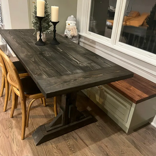 Old Farmhouse Dinner Table Wood Rustic Look With Candle Holder Centerpiece