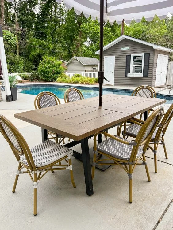 Outdoor Dinner Wood Table Poolside Dining Area