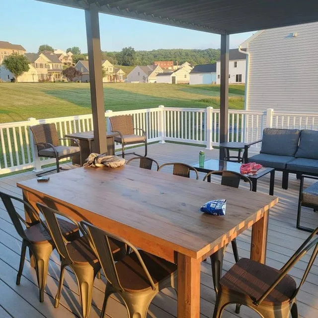 Outdoor Farmhouse Dinner Table Patio Long Table And Metal Chairs