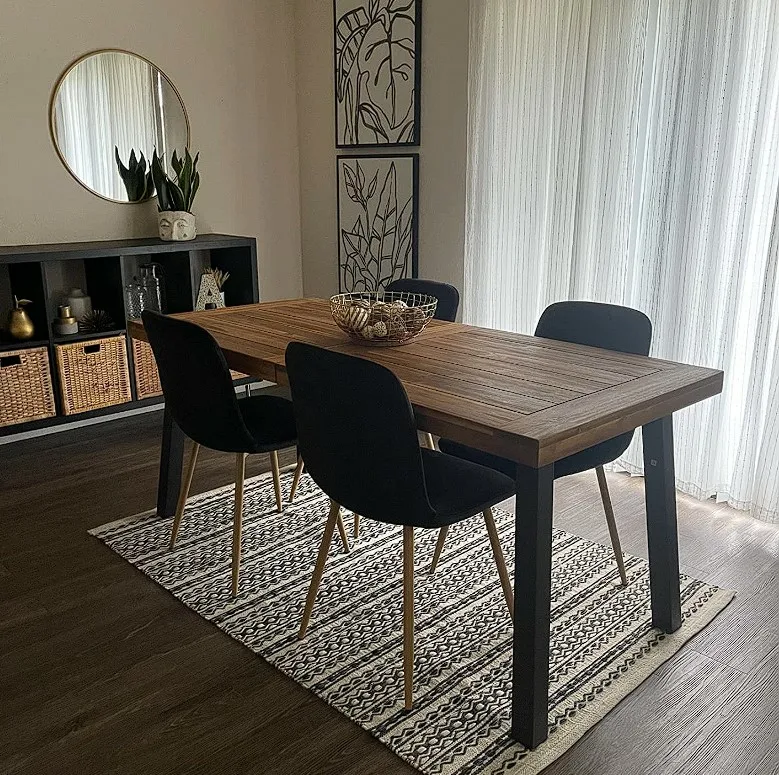 Rectangular Dinner Table Wood With Black Minimalist Chairs