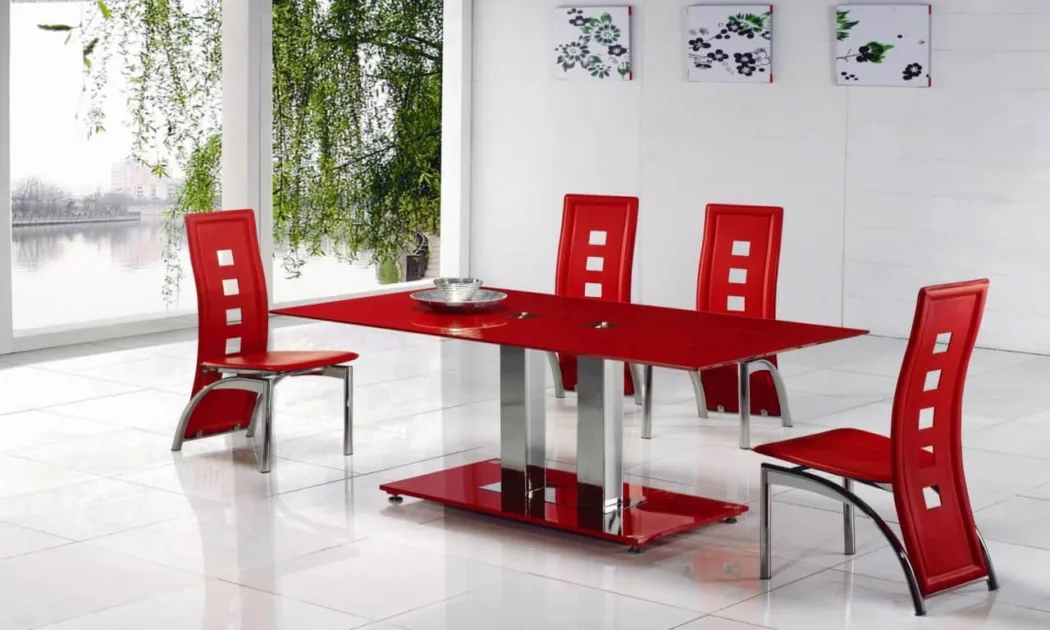 Red Modern Dining Table With 4 Chairs