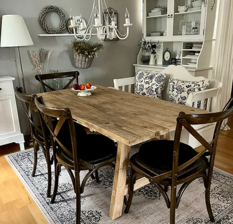 Rustic Wooden Dinner Table Natural Wood Table And Varnished Wood Chairs