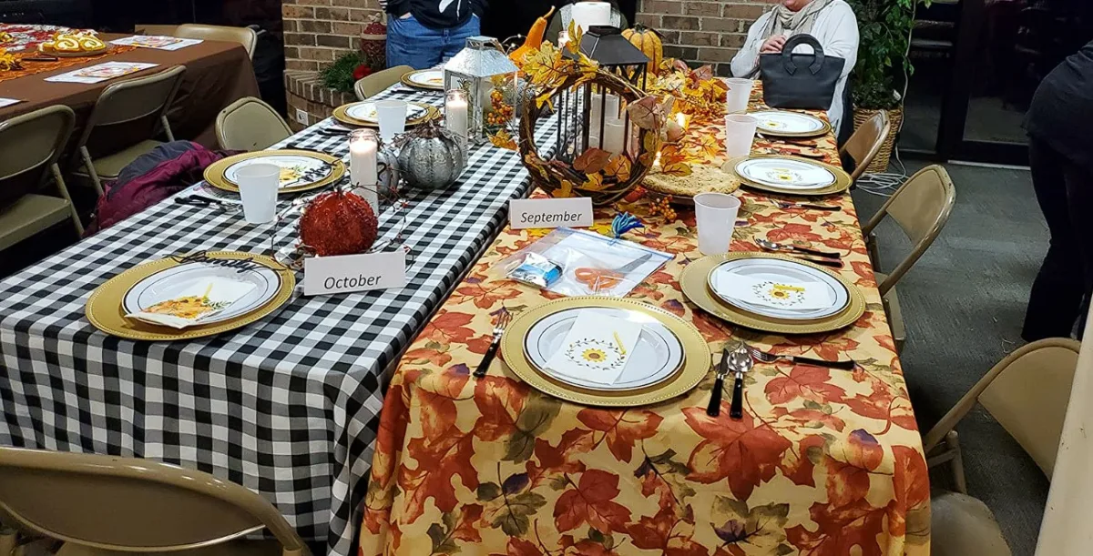 Tablescape Ideas For Fall Printed Tablecloths With Themed Lantern Centerpiece