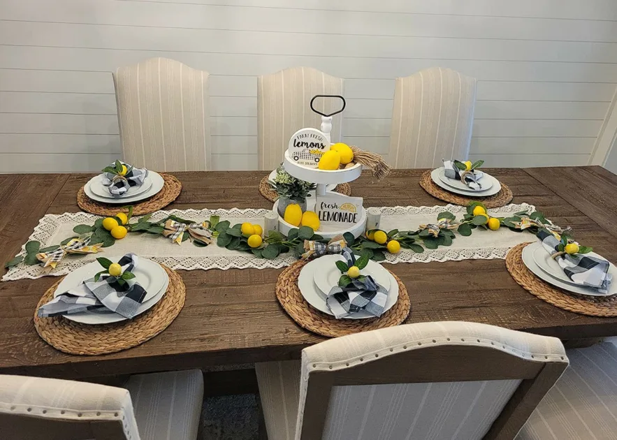 Tablescape Ideas For Summer Lemon Vines Runner And Rattan Weaved Placemats
