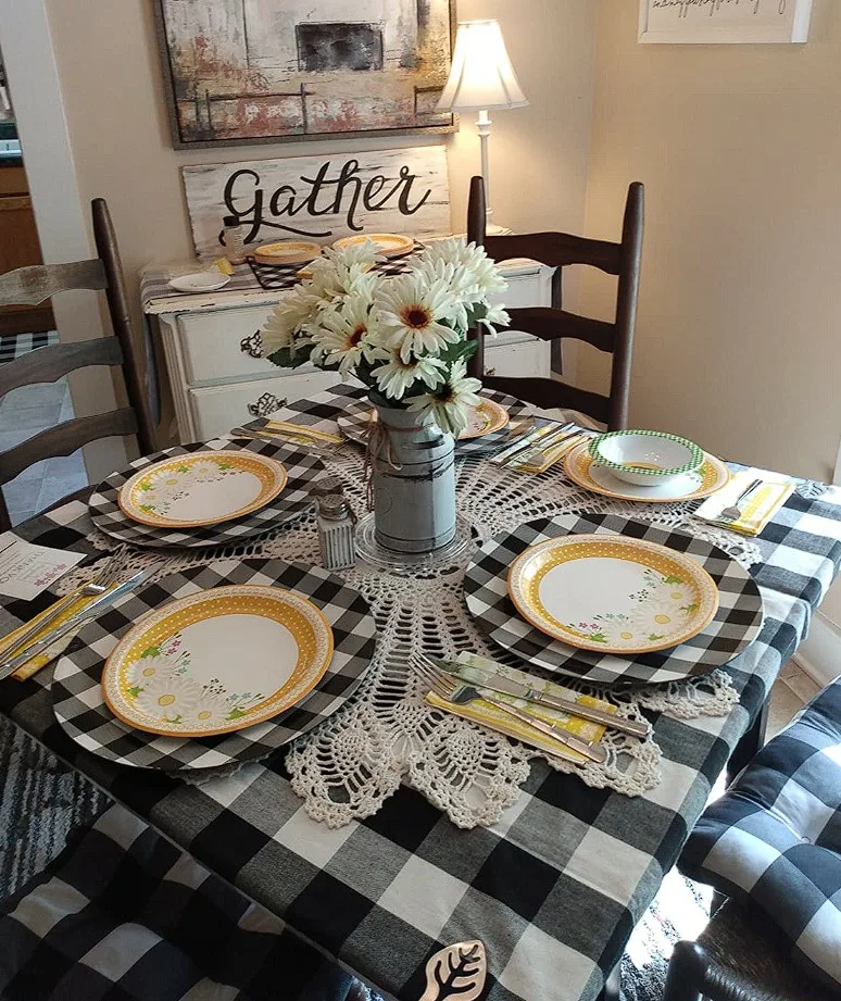 Tablescape Ideas For Summer Yellow Paper Plates And Checkered Tablecloths