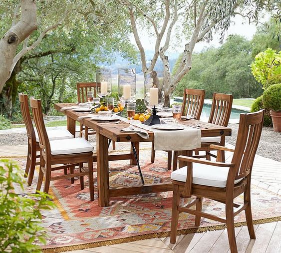 Unique Rectangular Dinner Tables Wood Hand Made Outdoor Setting