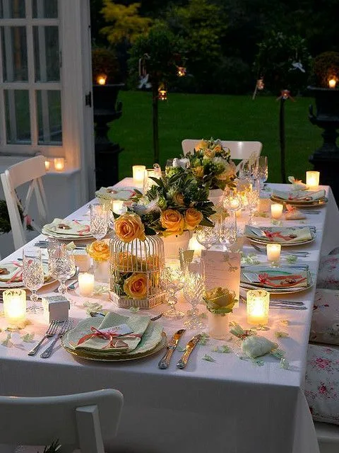 Wedding Dinner Table Candle Lit Backyard Table Setting