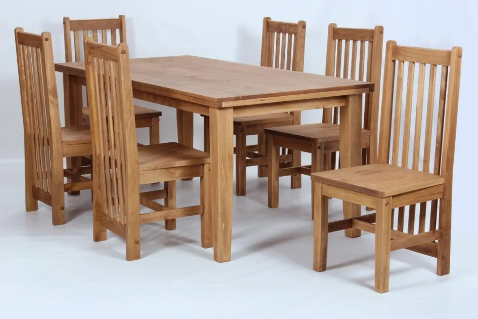 Pine Wooden Dining Table And 6 Chairs Set