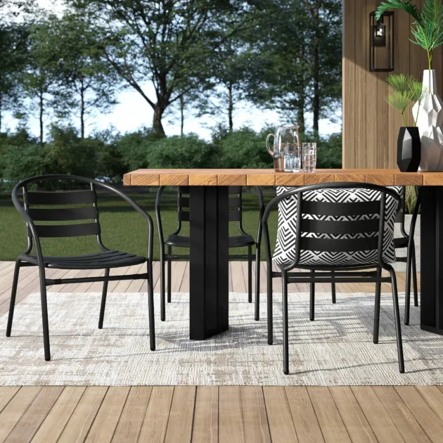 Chrisoula Metal Restaurant Stack Chair With Aluminum Slats