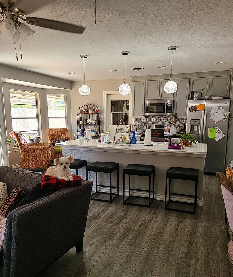 Island With Dining Table And Square Chairs