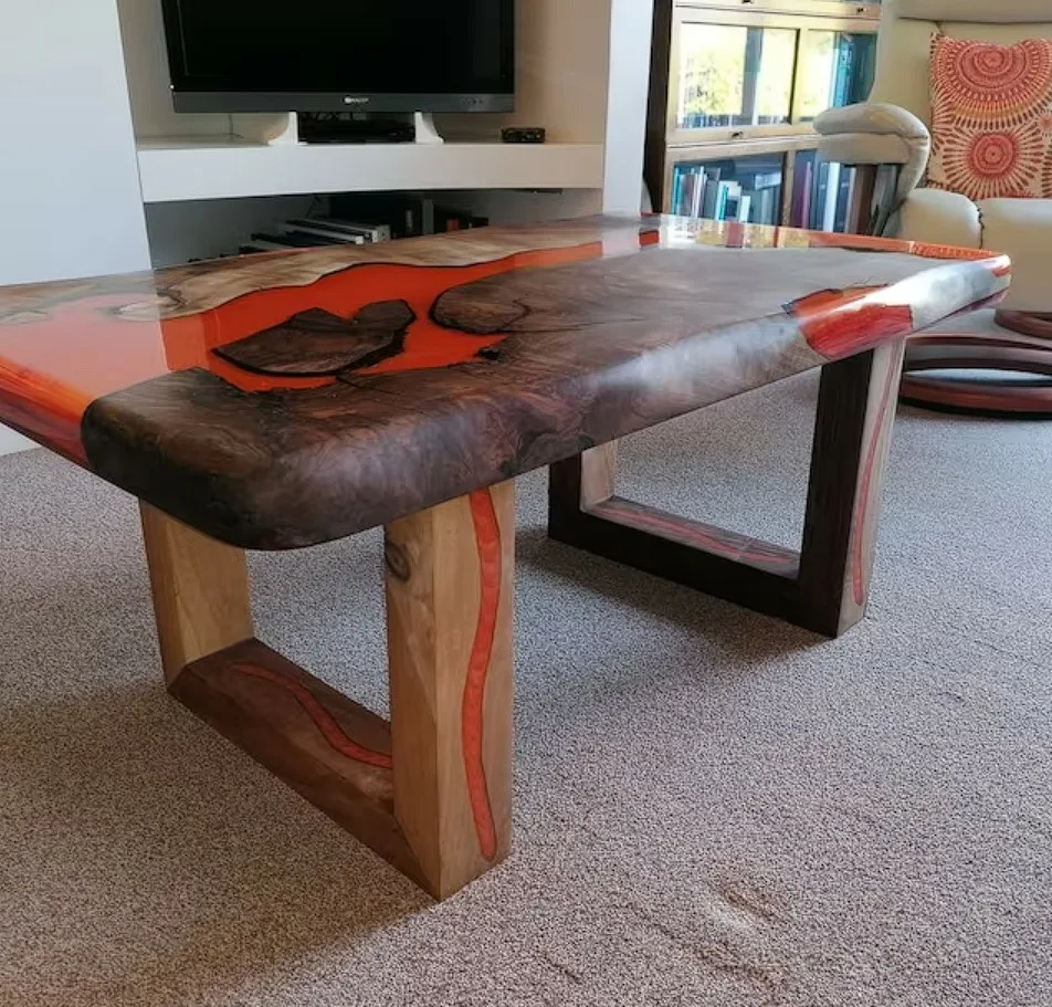 Orange Dining Table Wood And Epoxy Lava Style Design