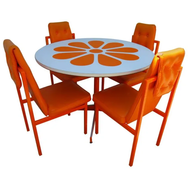 Orange White Table Chairs