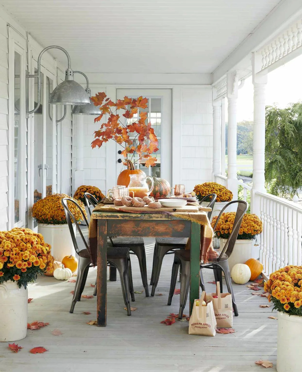 Porch Dining Table Fall Flowers