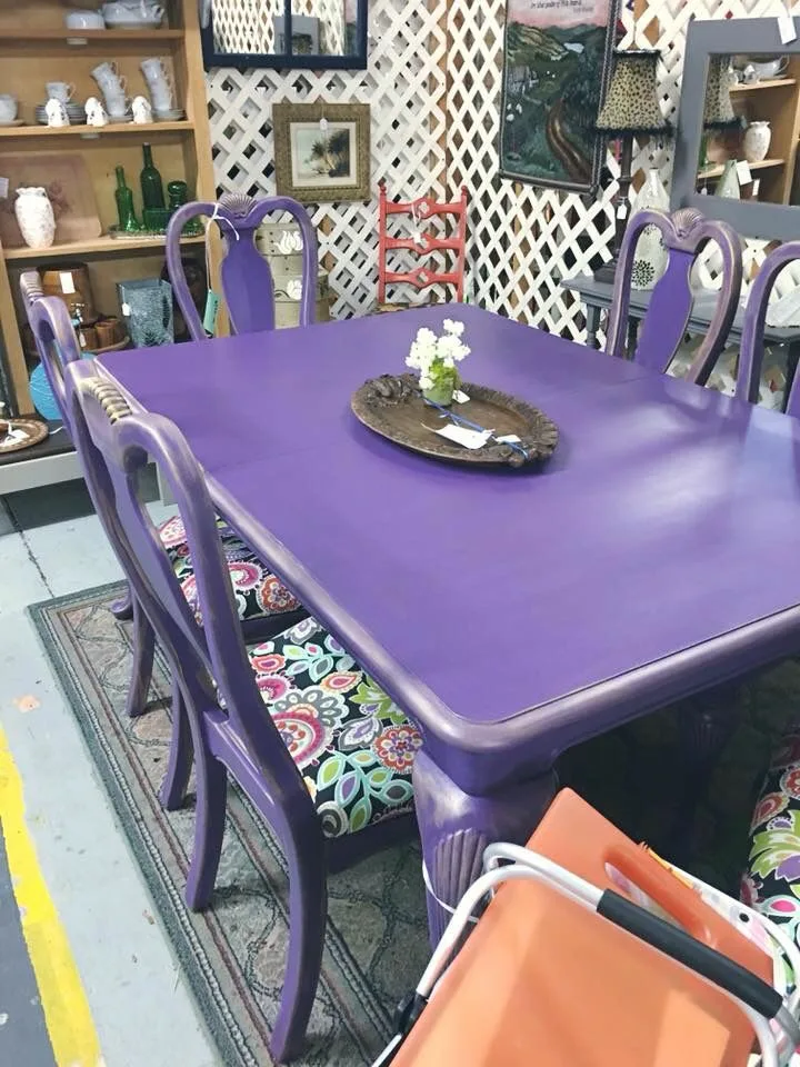 Purple Dining Tables Wood Painted With Stylish Chairs