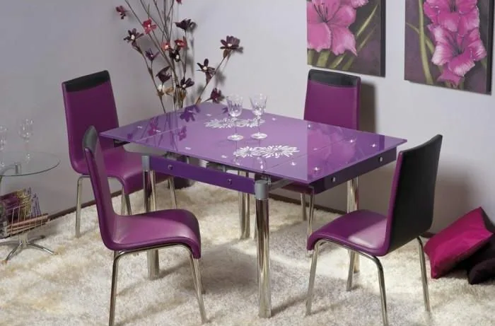 Purple Glass Extendable Dining Table 4 Chairs