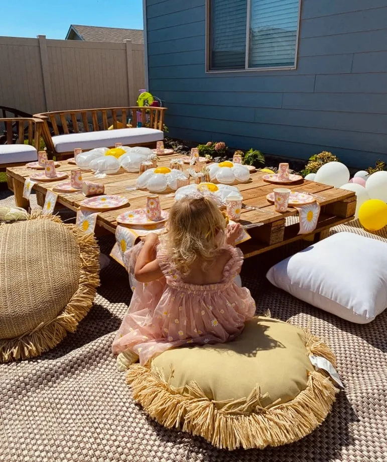 Tablescape Ideas For Summer Boho Chic Wood Table And Pillow Seats