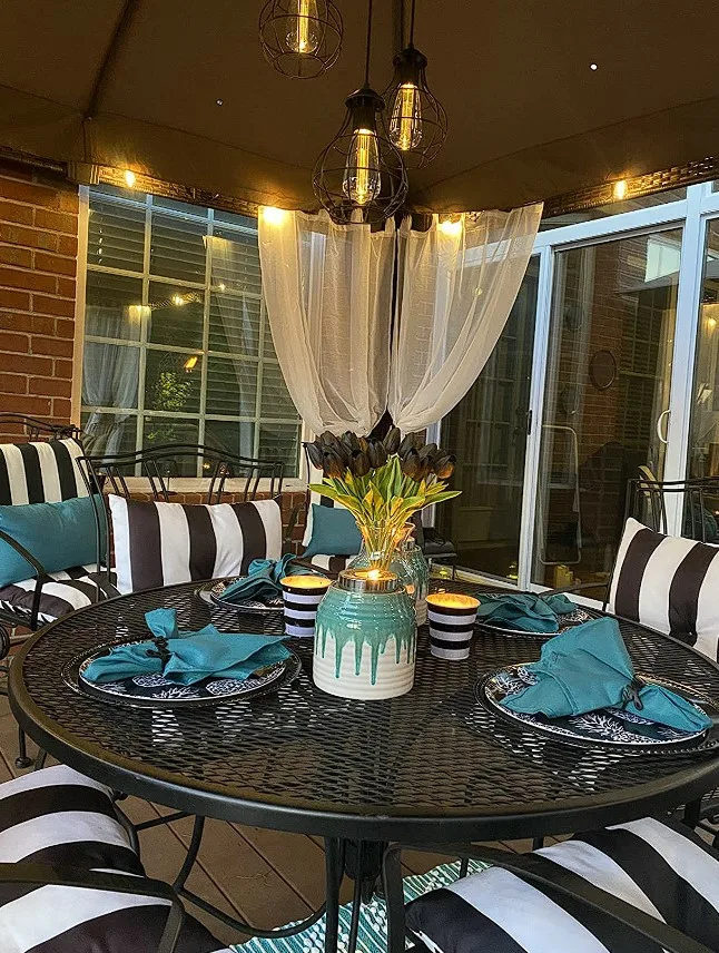 Tablescape Ideas For Summer Outdoor Shade Setting Metal Table With Candle Light Centerpiece