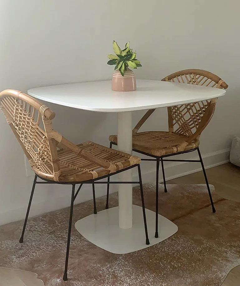 White Dining Tables Painted Sleek Square Table With Rattan Chairs