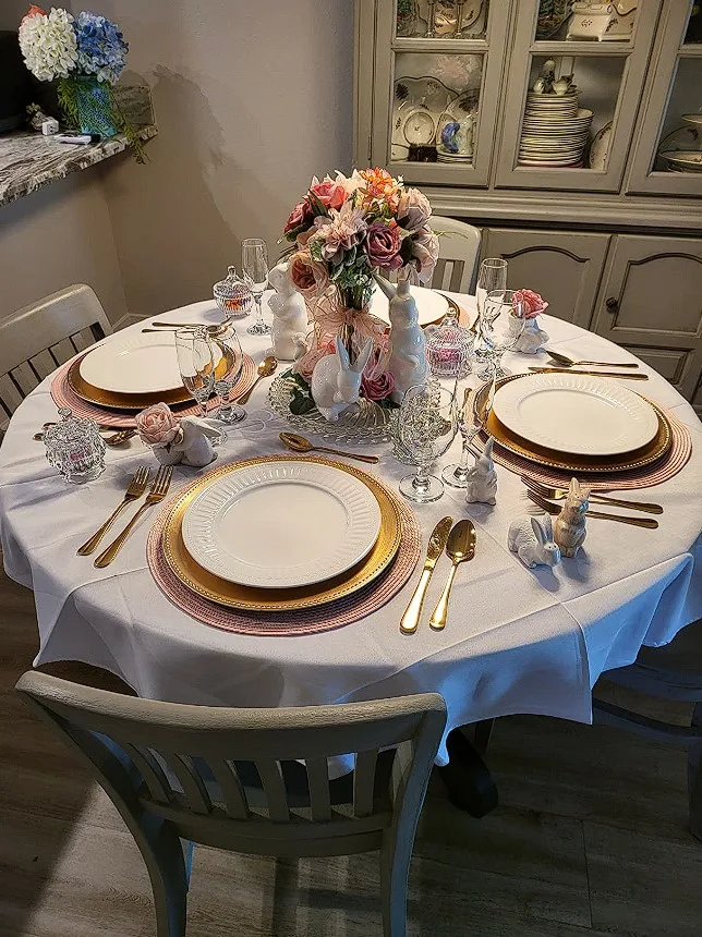 White Dining Tables Round With Plate Setting