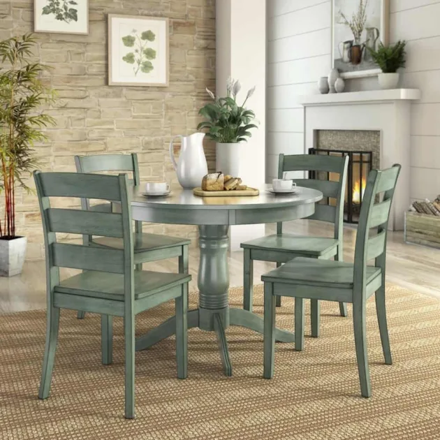 5 Piece Round Dining Table Sage Green