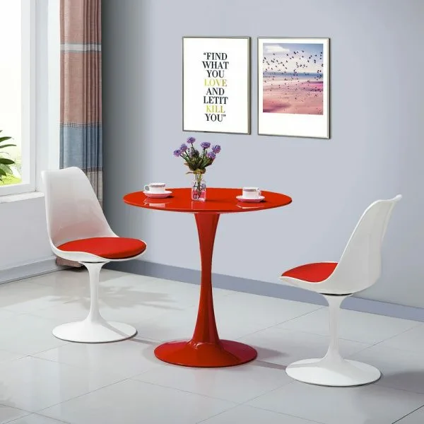 Small Red Dining Table Contemporary With White Pedestal Chairs