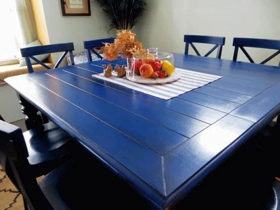 Blue Dining Tables Wood Made Square Table