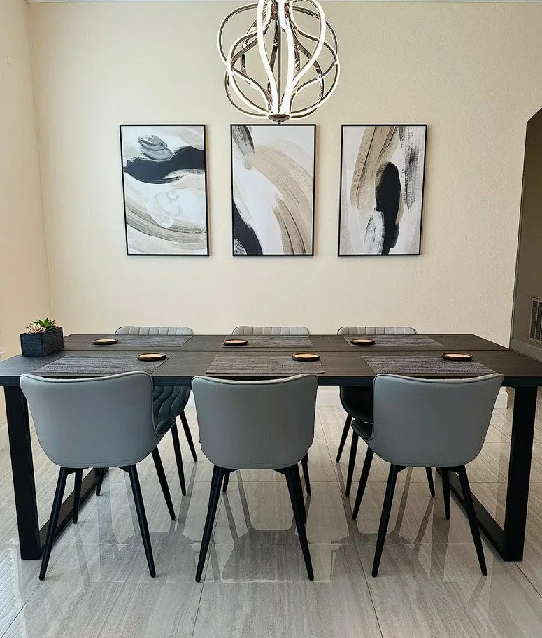 Dining Table With Chairs Gray Leather Chairs And Wood Top