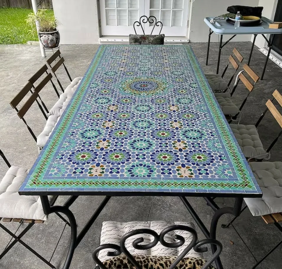 Green Dining Tables Mosaic Style Outdoor