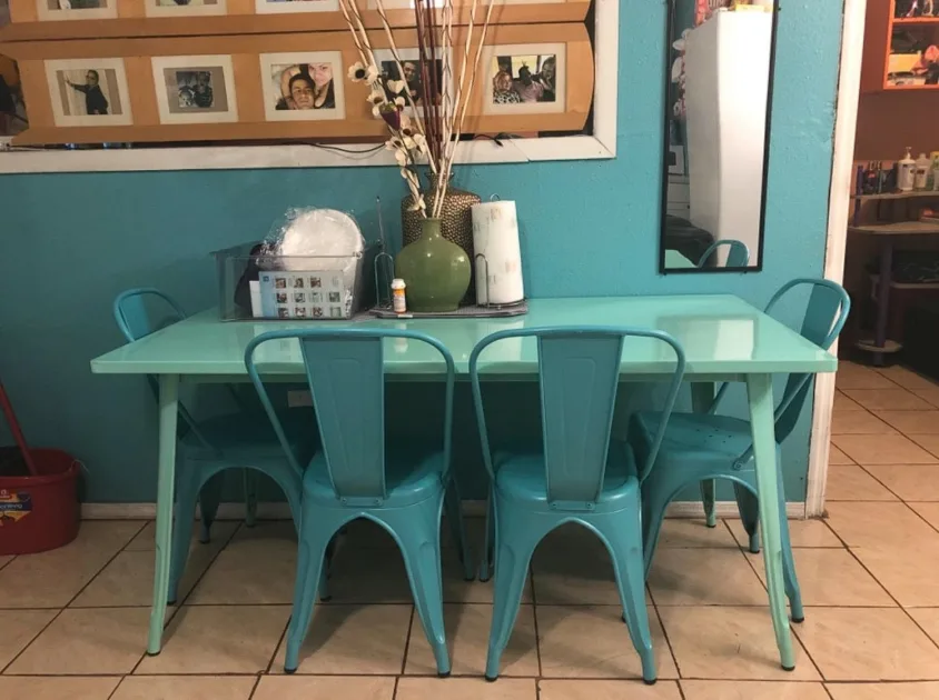 Green Dining Tables Plastic With Matching Green Chairs