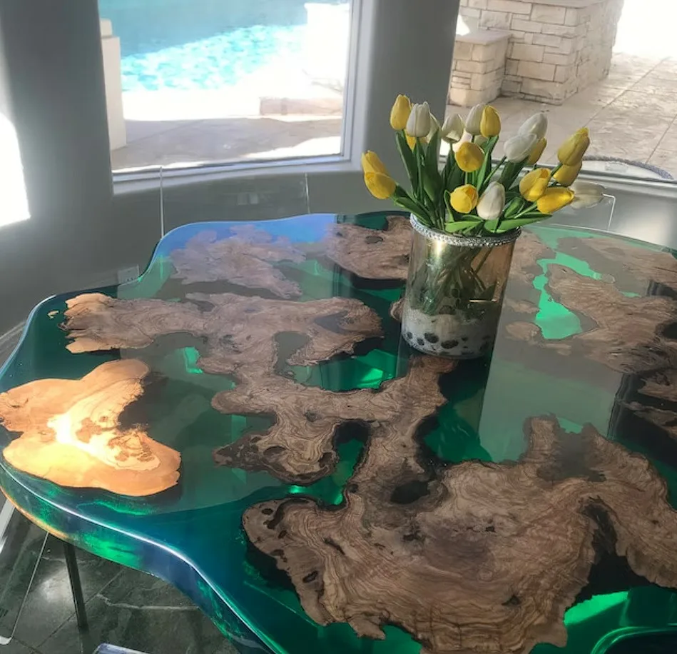 Green Dining Tables Wood And Resin Emerald Green