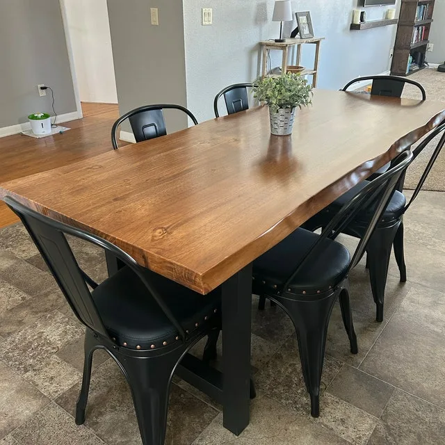 Industrial Dinning Table Wood Top With Metal Legs