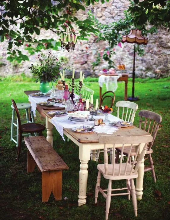 Outdoor Dinner Wood Table Alice In Wonderland Theme