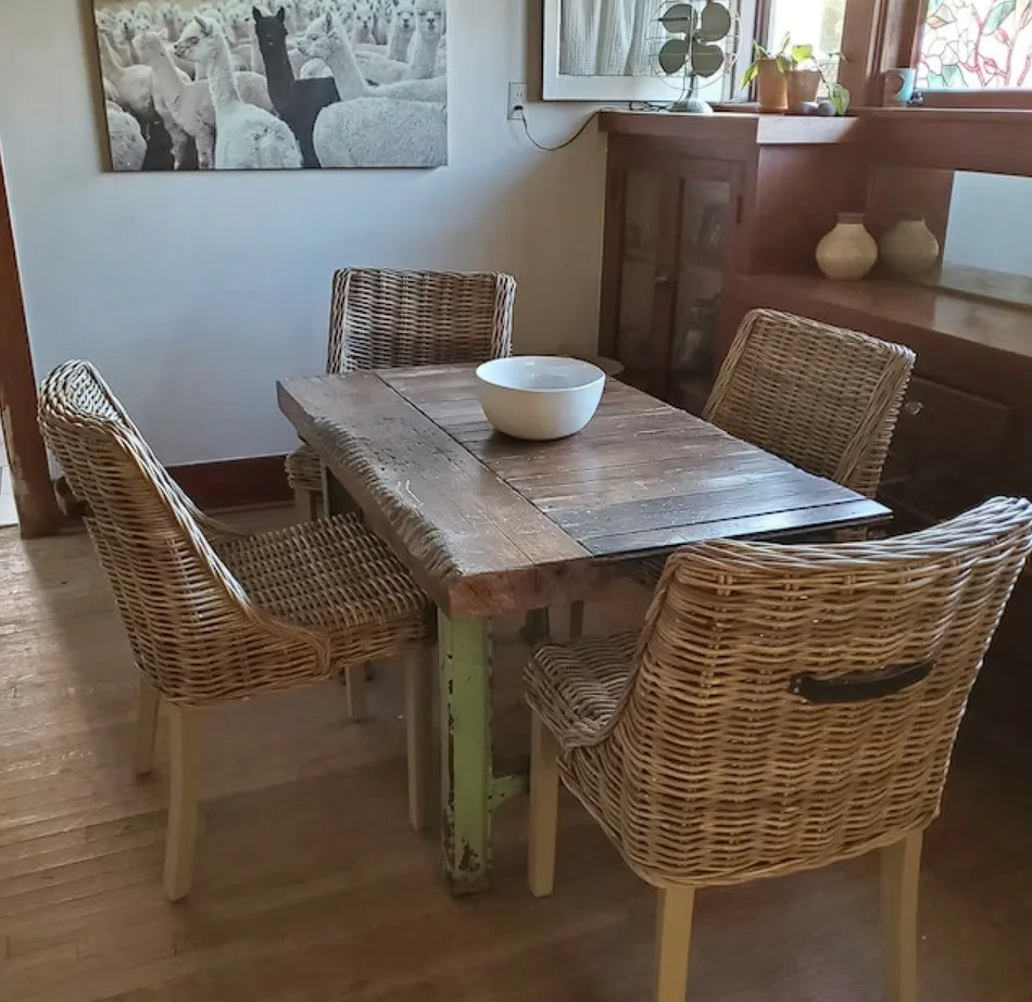 Rustic Industrial Dinner Table Worn Out Look Wood Table And Rattan