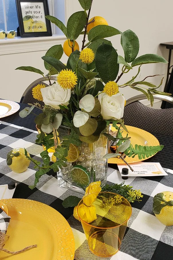 Seasonal Fruit Tablescape Ideas Artificial Lemon Plant Centerpiece